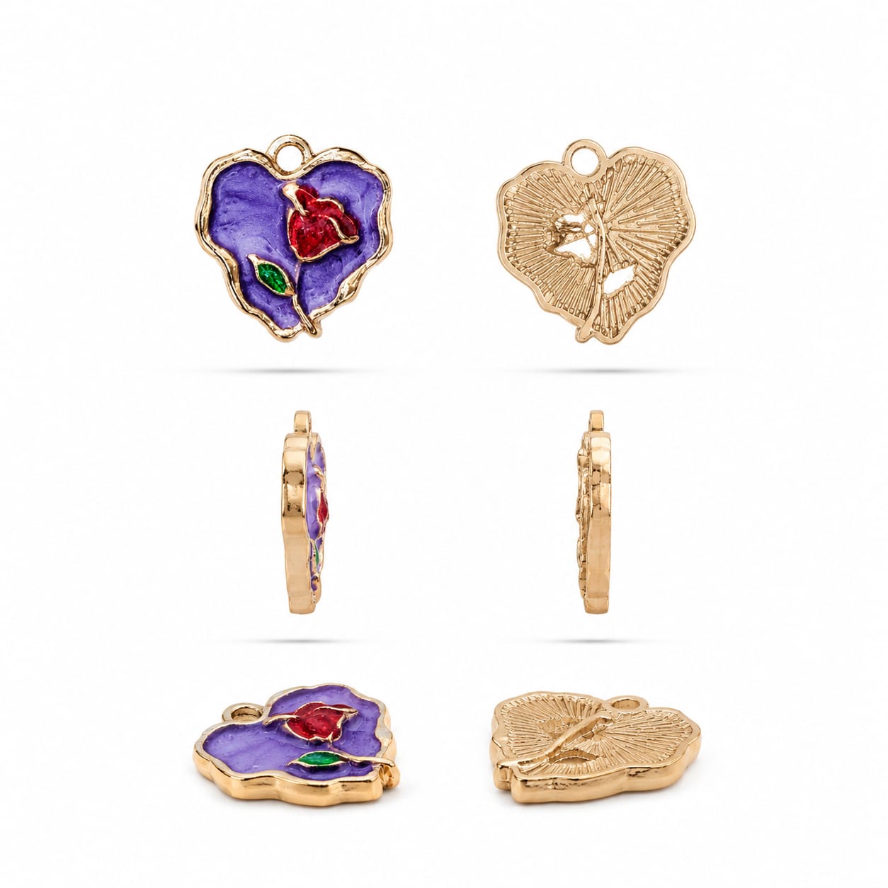 Rose Heart Enamel Charms 50 pcs 6coloure  and single
