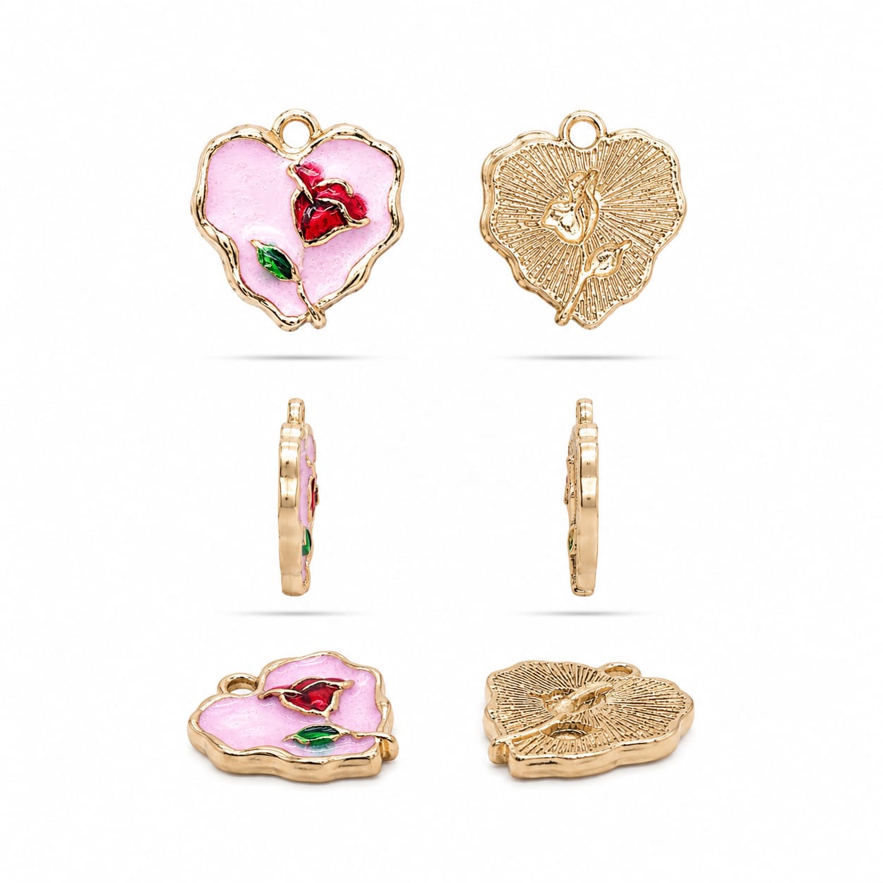 Rose Heart Enamel Charms 50 pcs 6coloure  and single