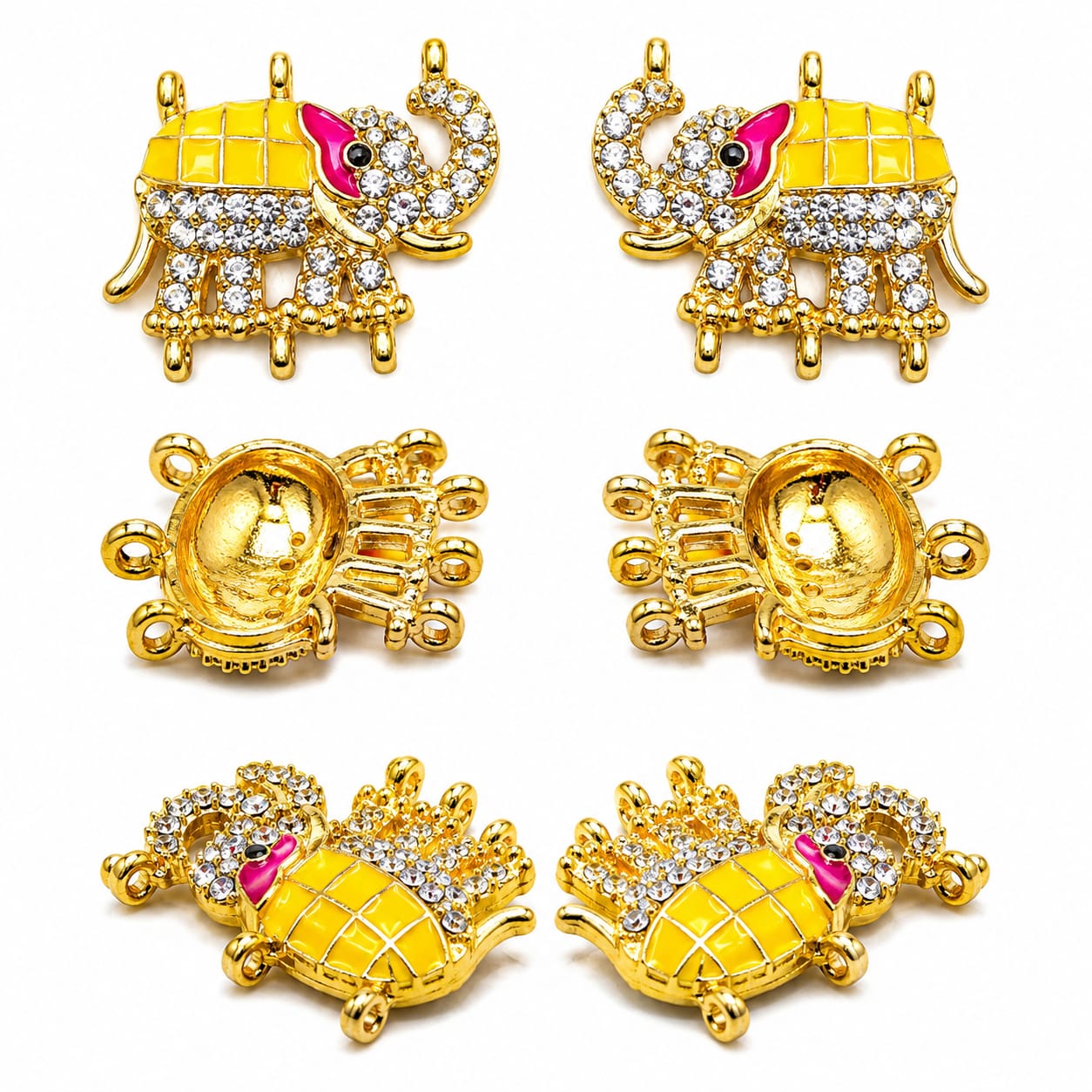 Premium Diamond Elephant pendant | Gold Plated Enamel Jewellery Connector | ( pack of 10 pcs )