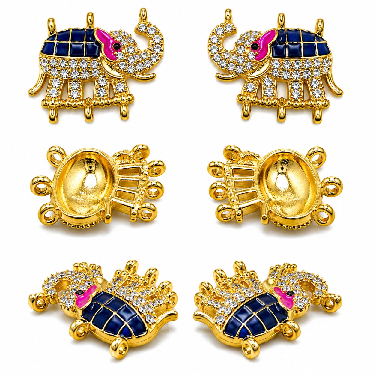 Premium Diamond Elephant pendant | Gold Plated Enamel Jewellery Connector | ( pack of 10 pcs )