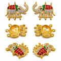 Premium Diamond Elephant pendant | Gold Plated Enamel Jewellery Connector | ( pack of 10 pcs )