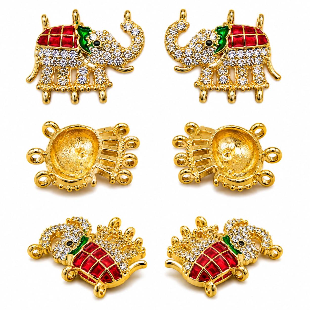 Premium Diamond Elephant pendant | Gold Plated Enamel Jewellery Connector | ( pack of 10 pcs )