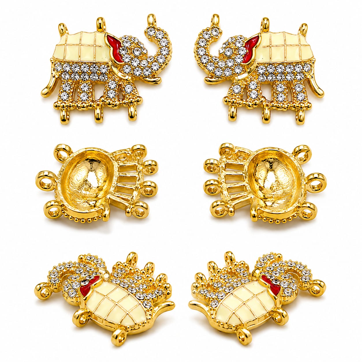 Premium Diamond Elephant pendant | Gold Plated Enamel Jewellery Connector | ( pack of 10 pcs )