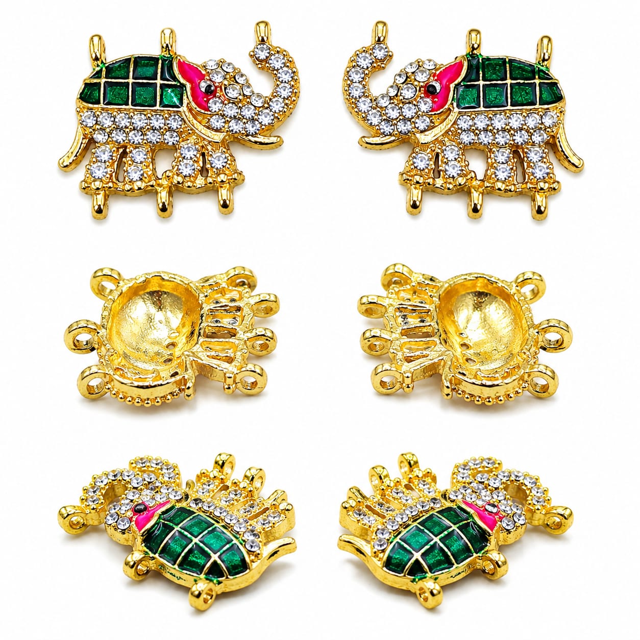 Premium Diamond Elephant pendant | Gold Plated Enamel Jewellery Connector | ( pack of 10 pcs )