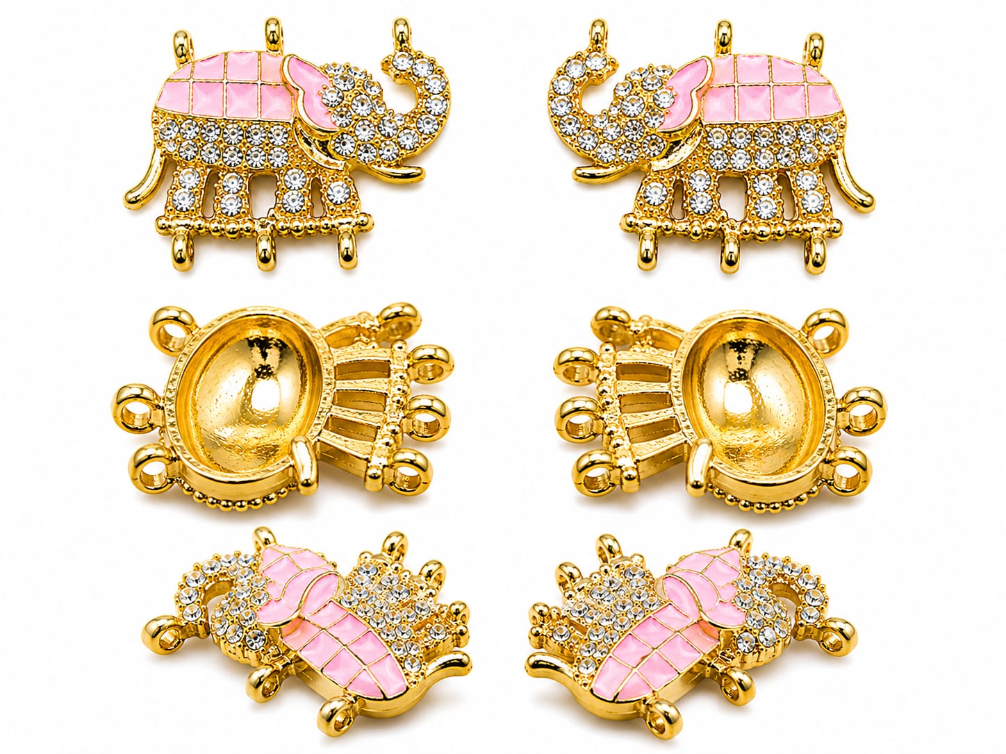 Premium Diamond Elephant pendant | Gold Plated Enamel Jewellery Connector | ( pack of 10 pcs )