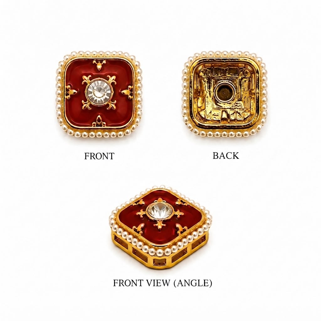 Premium Mixed Color Square Pearl Border Kundan Embellishments for Jewellery Making(PACK OF 12 Pcs)