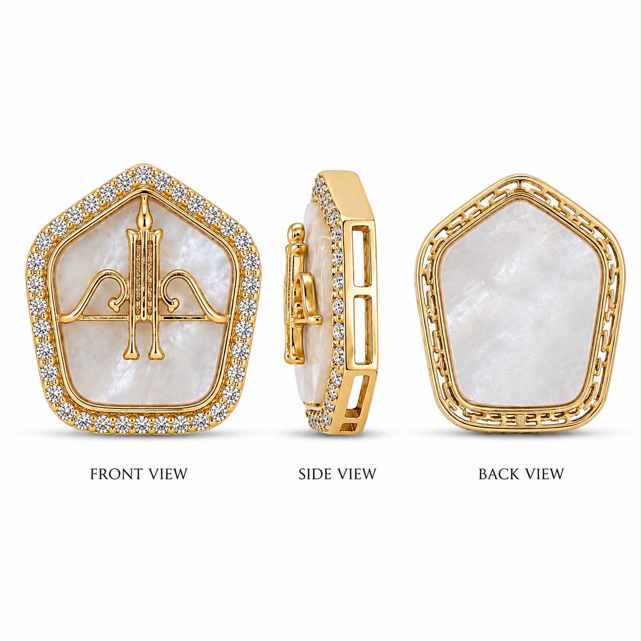 Premium Mother of Pearl Ram Darbar Connector Charm with CZ Border – Gold Finish for Jewellery Making(PACK OF 10PCS)