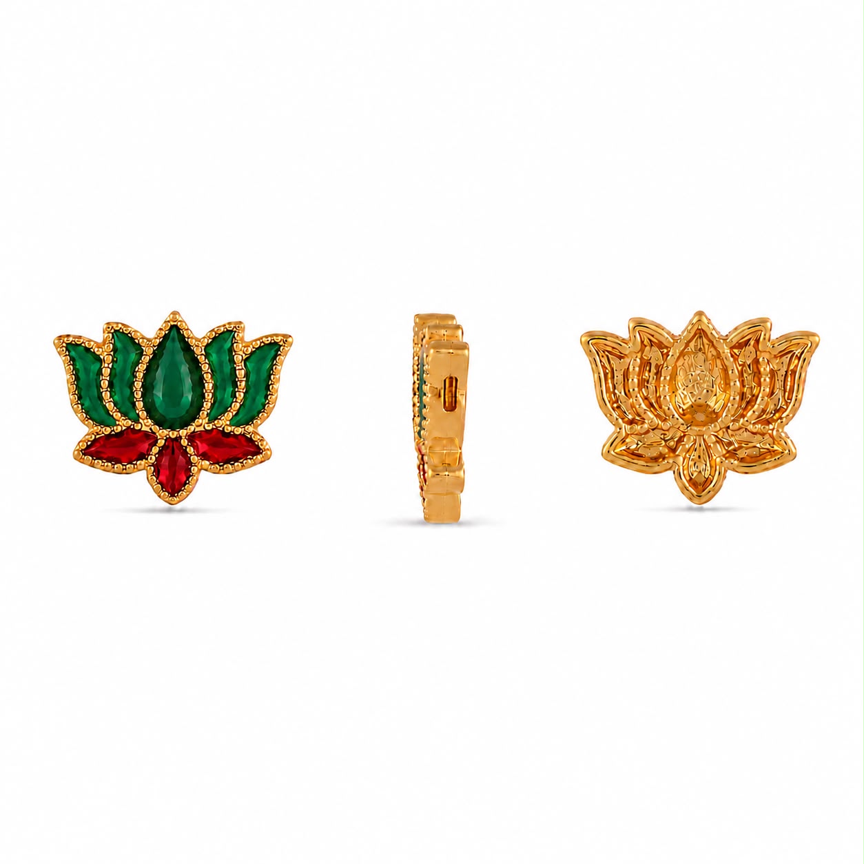 Lotus Shape Kundan Embellishment Gold Finish | Flat Back | DIY Jewellery Making | Pack of 12PCS