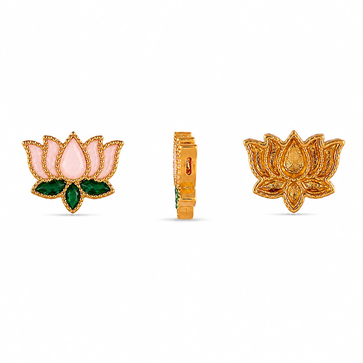 Lotus Shape Kundan Embellishment Gold Finish | Flat Back | DIY Jewellery Making | Pack of 12PCS
