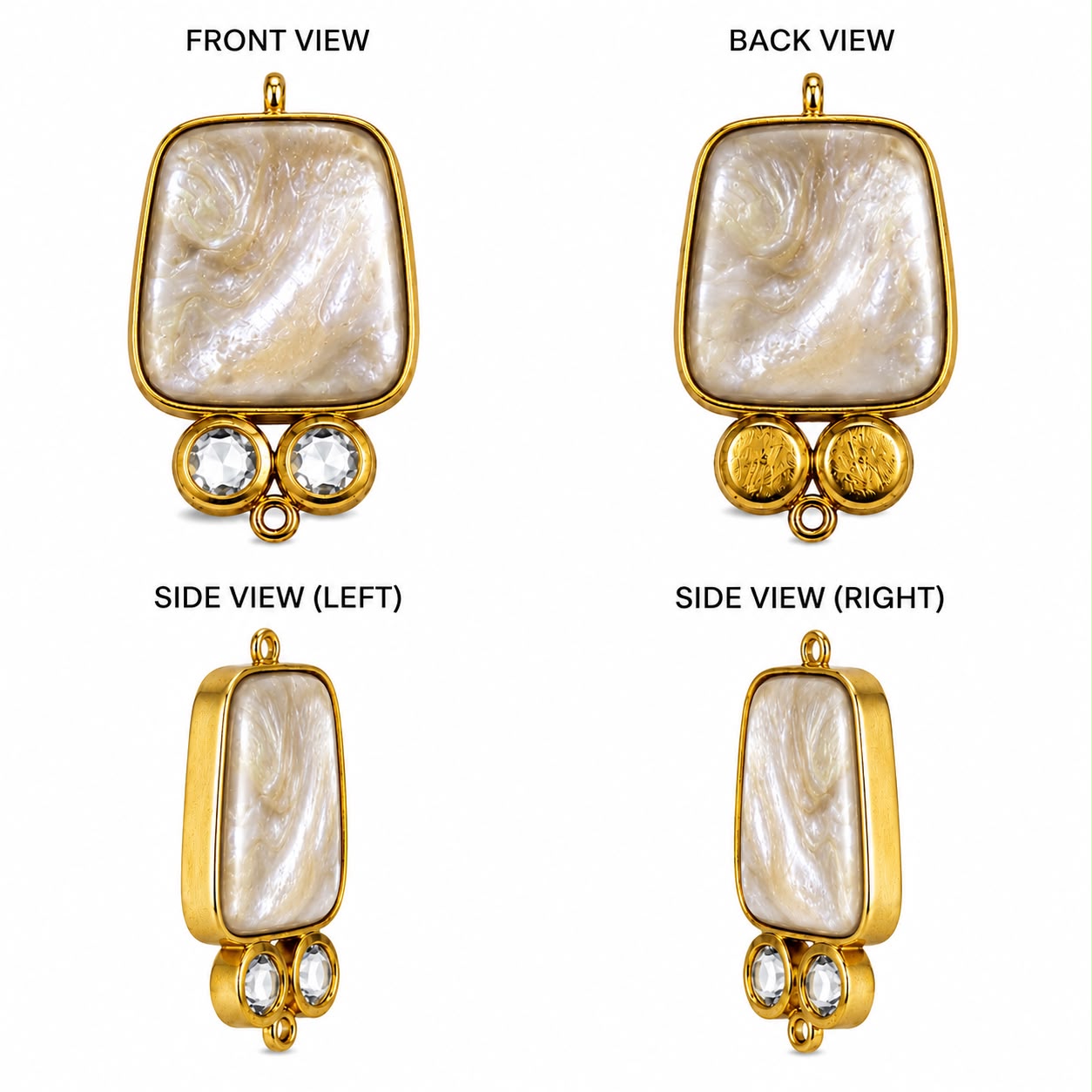 Natural Shell Pearl Pendant Connector with Crystal Stones – Gold Finish | Premium Jewellery Making Charm |(PACK OF 10 PCS)