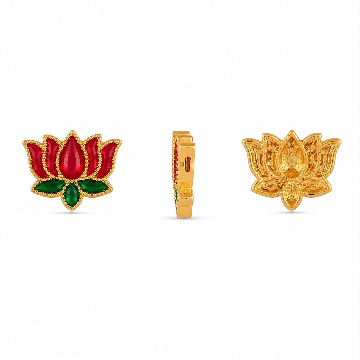 Lotus Shape Kundan Embellishment Gold Finish | Flat Back | DIY Jewellery Making | Pack of 12PCS