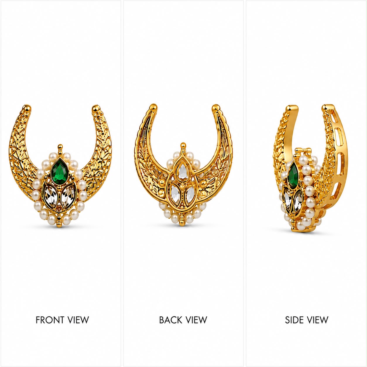 Royal Crescent Kundan Brooch | Traditional Pearl Ethnic Ornament | Festive & Wedding Accessory(PACK OF 10PCS)