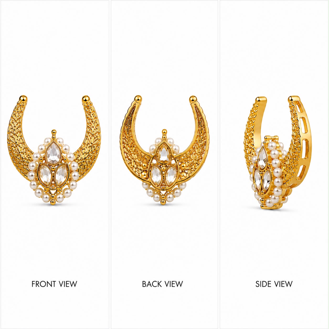 Royal Crescent Kundan Brooch | Traditional Pearl Ethnic Ornament | Festive & Wedding Accessory(PACK OF 10PCS)