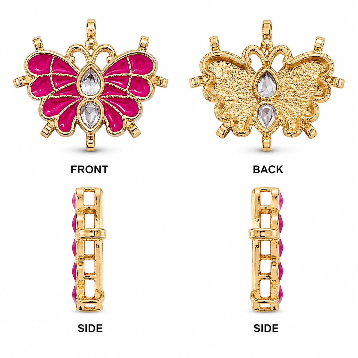 Butterfly Shape Green Meenakari Pendant with White Pear-Cut Stones – Gold Plated(PACK OF 12PCS)