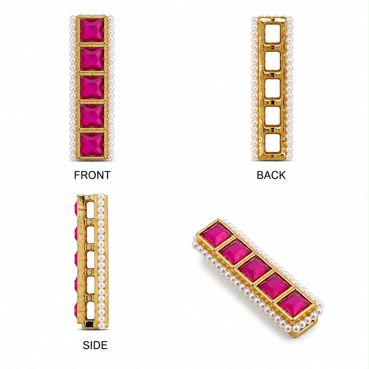 Emerald Green Rectangular Kundan Connector Bar with Pearl Border – Gold Finish ( pack of 12 pcs )